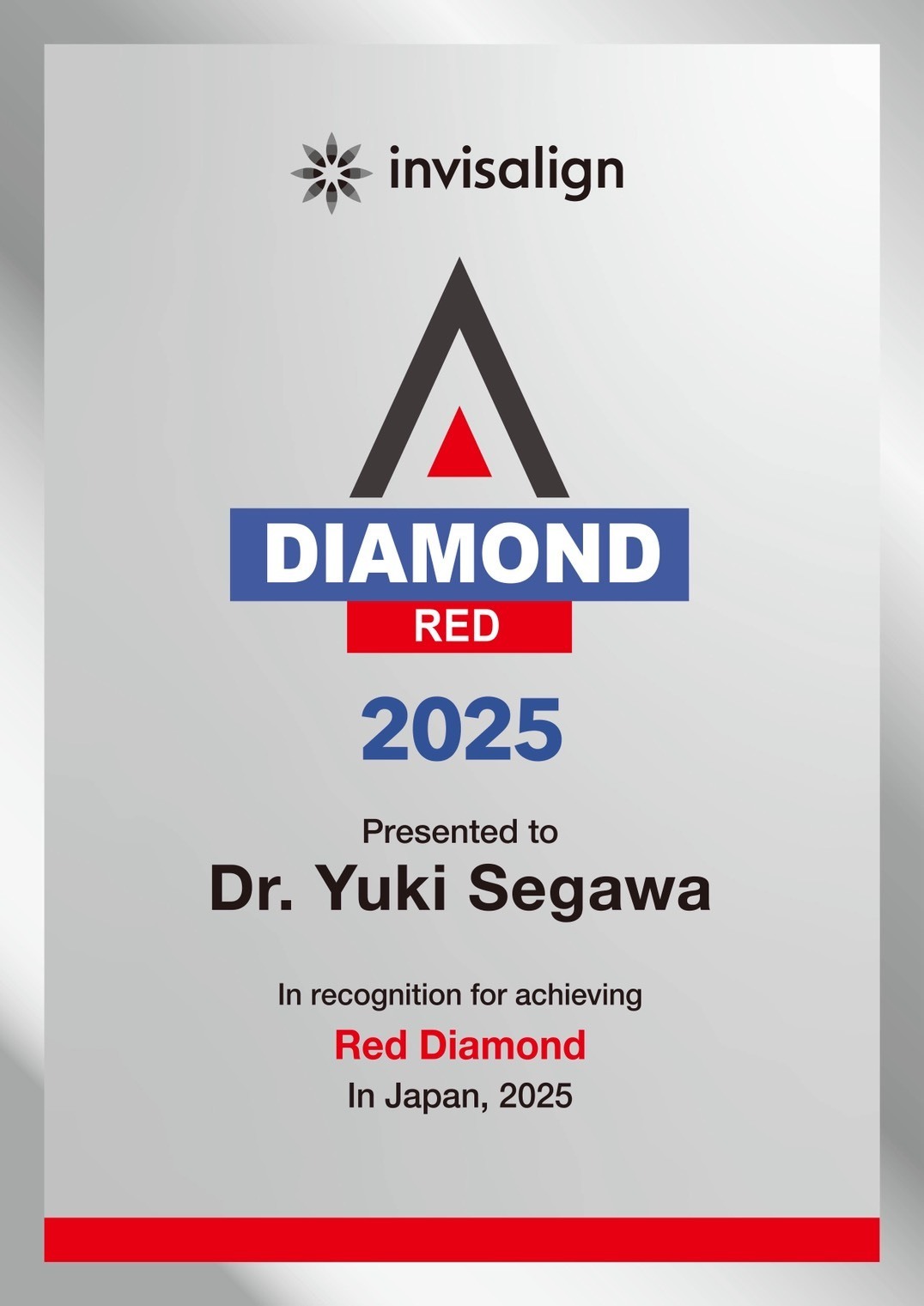 レッド・ダイヤモンド・プロバイダーの認定証